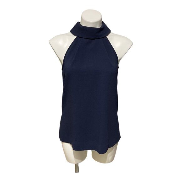 Trina Turk XS Indigo Navy Ikepono Sleeveless Mock Neck Racerback Top - Picture 3 of 7